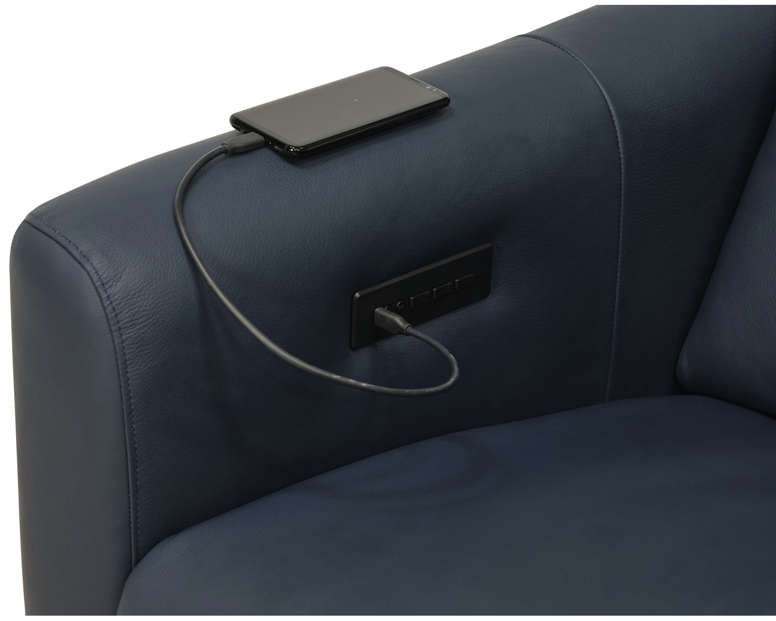 Sanibel 40111 Triple Reclining Sectional (+50 fabrics) - USB charging with independent controls for power recliner, power headrest and power lumbar.