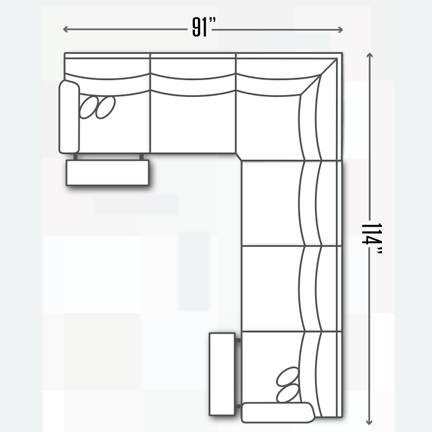 Layout B: Three Piece Sectional 91" x 114" (2 recliners)