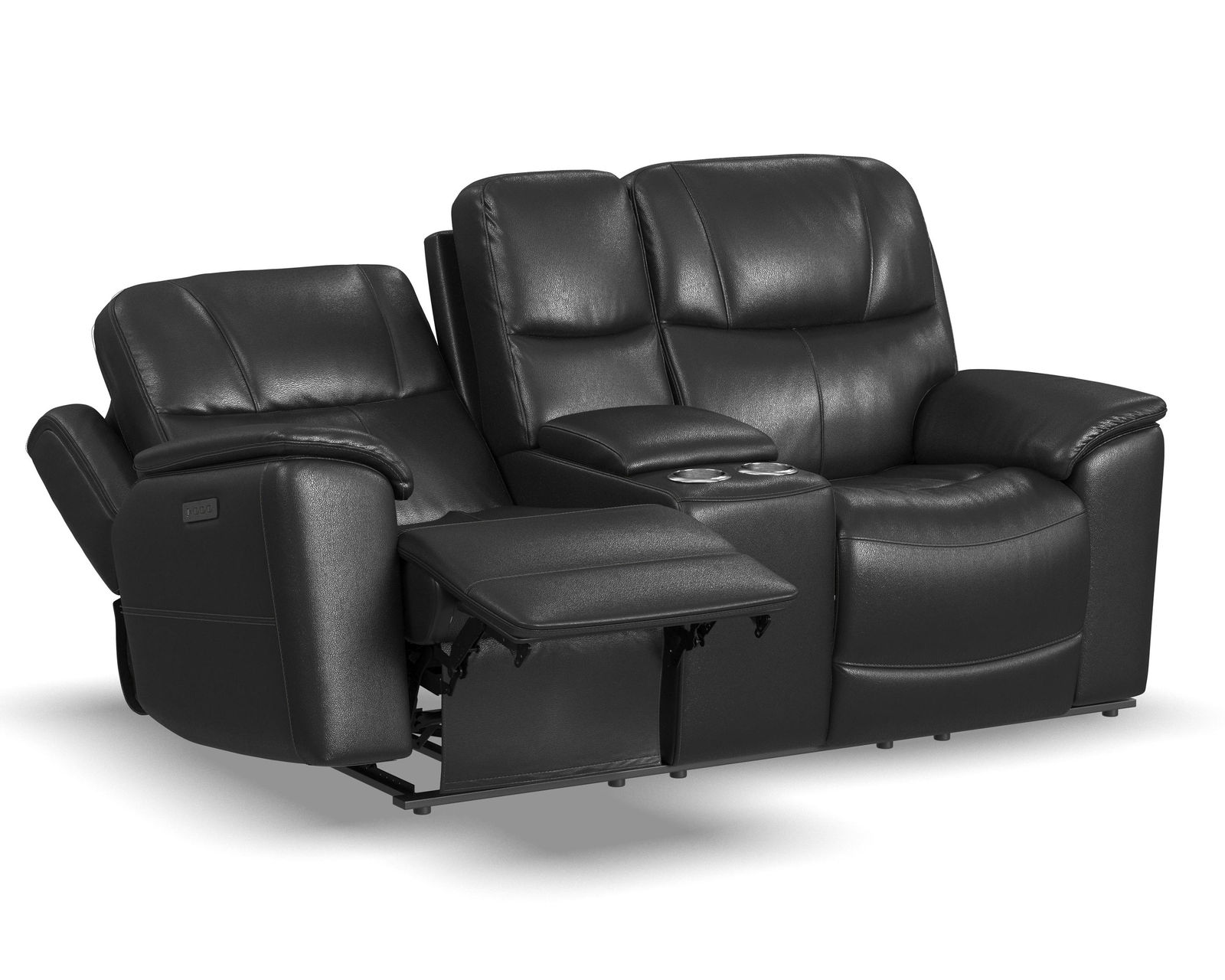 Crew Power Recliner with Power Headrest & Lumbar (Black leather) in stock - Crew Power Reclining Loveseat with Console, Power Headrests & Lumbar