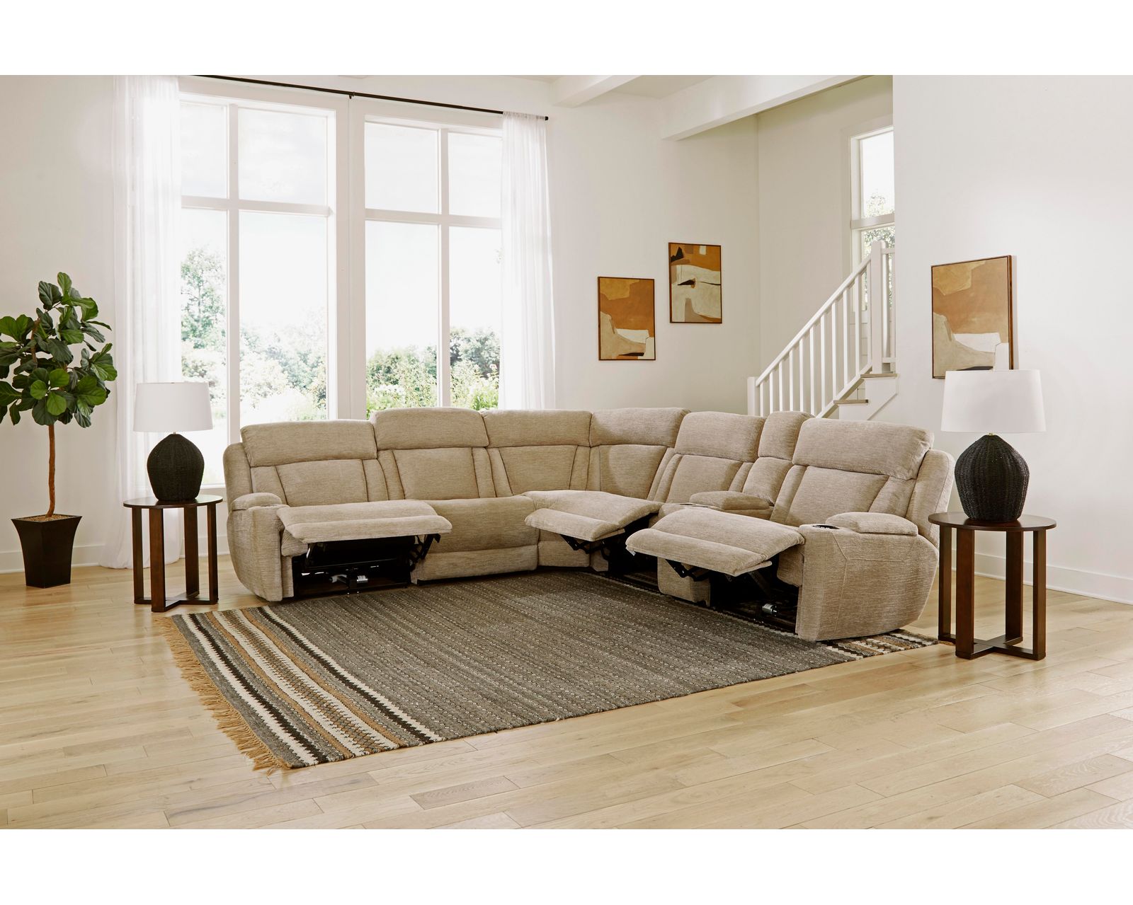 Dalton 6 Piece Power Reclining Sectional Fawn (In stock - Fast shipping) - Layout B:  Six Piece Reclining Sectional 116" x 129"