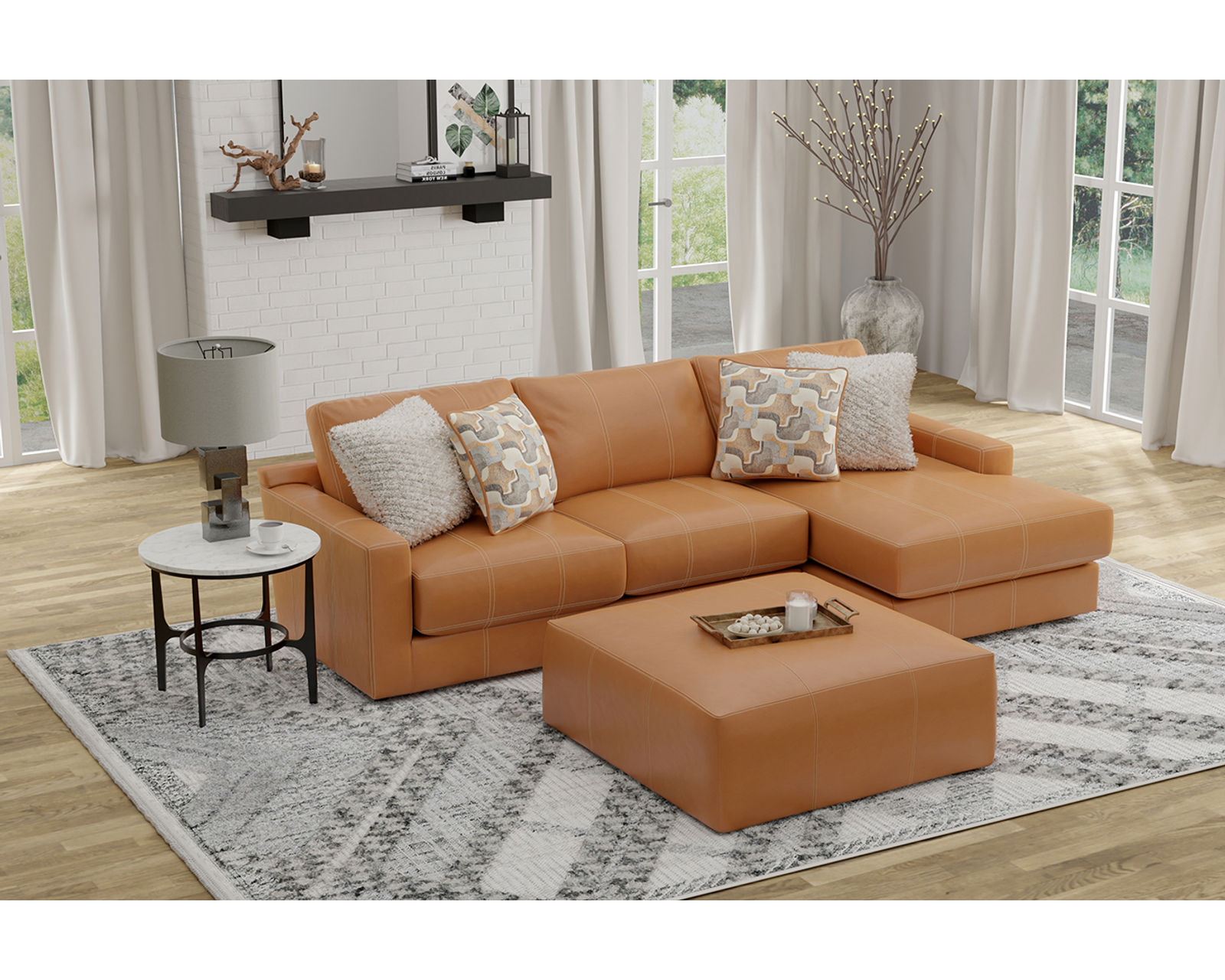 Minori Modular Leather Sectional (2 colors) includes pillows - Layout A: Two Piece Sectional 122" x 67"