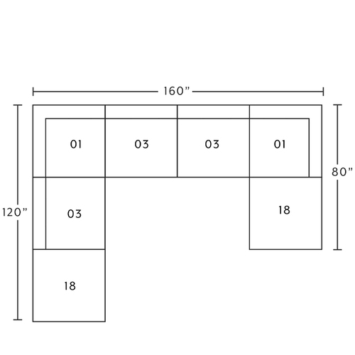 Layout H: Seven Piece Sectional 120" x 160" x 80"
