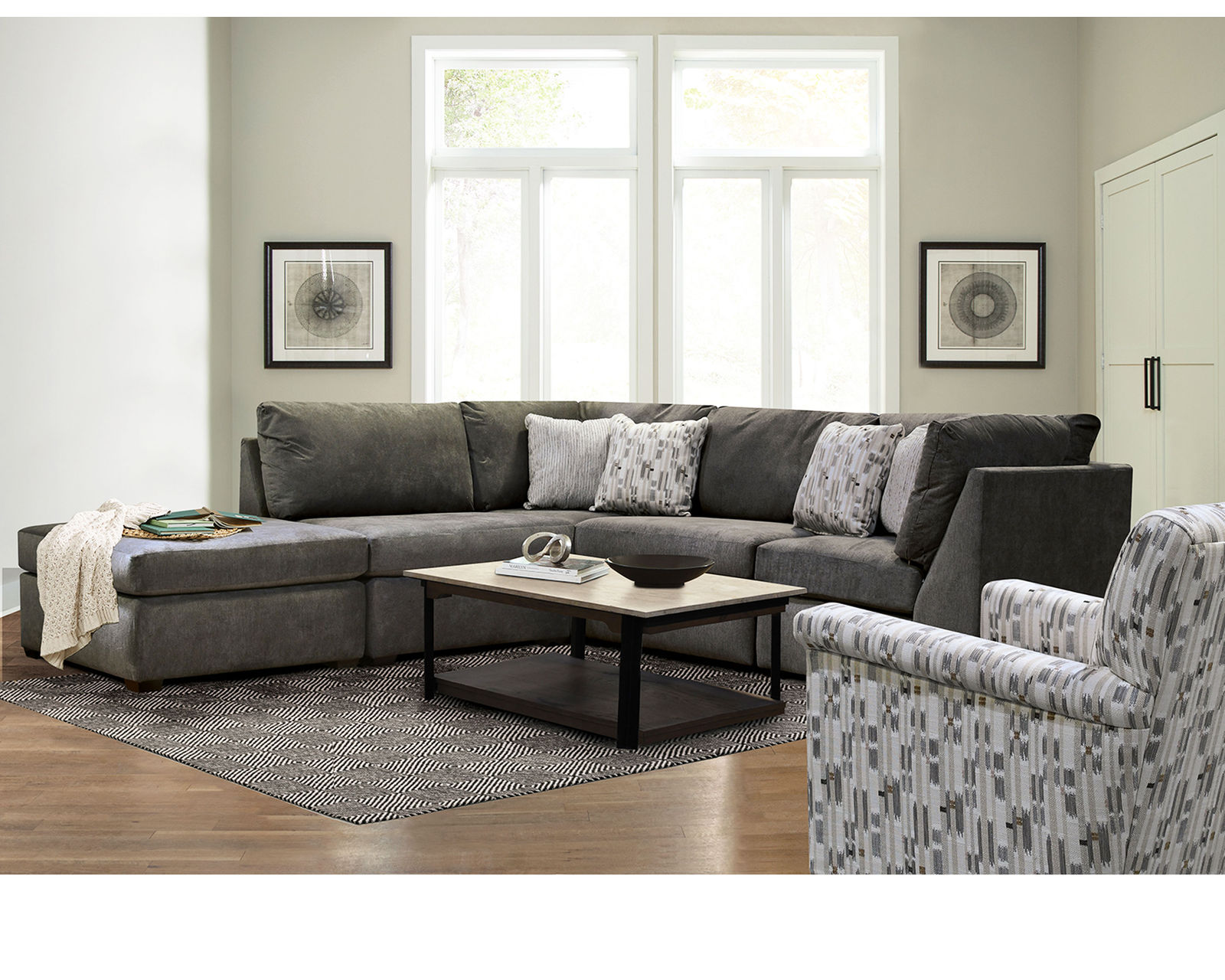 Scottie Modular Sectional  (+100 Standard and Performance Fabrics) - Includes (1) Armless Chair - (2) Corner Wedge and (1) Ottoman