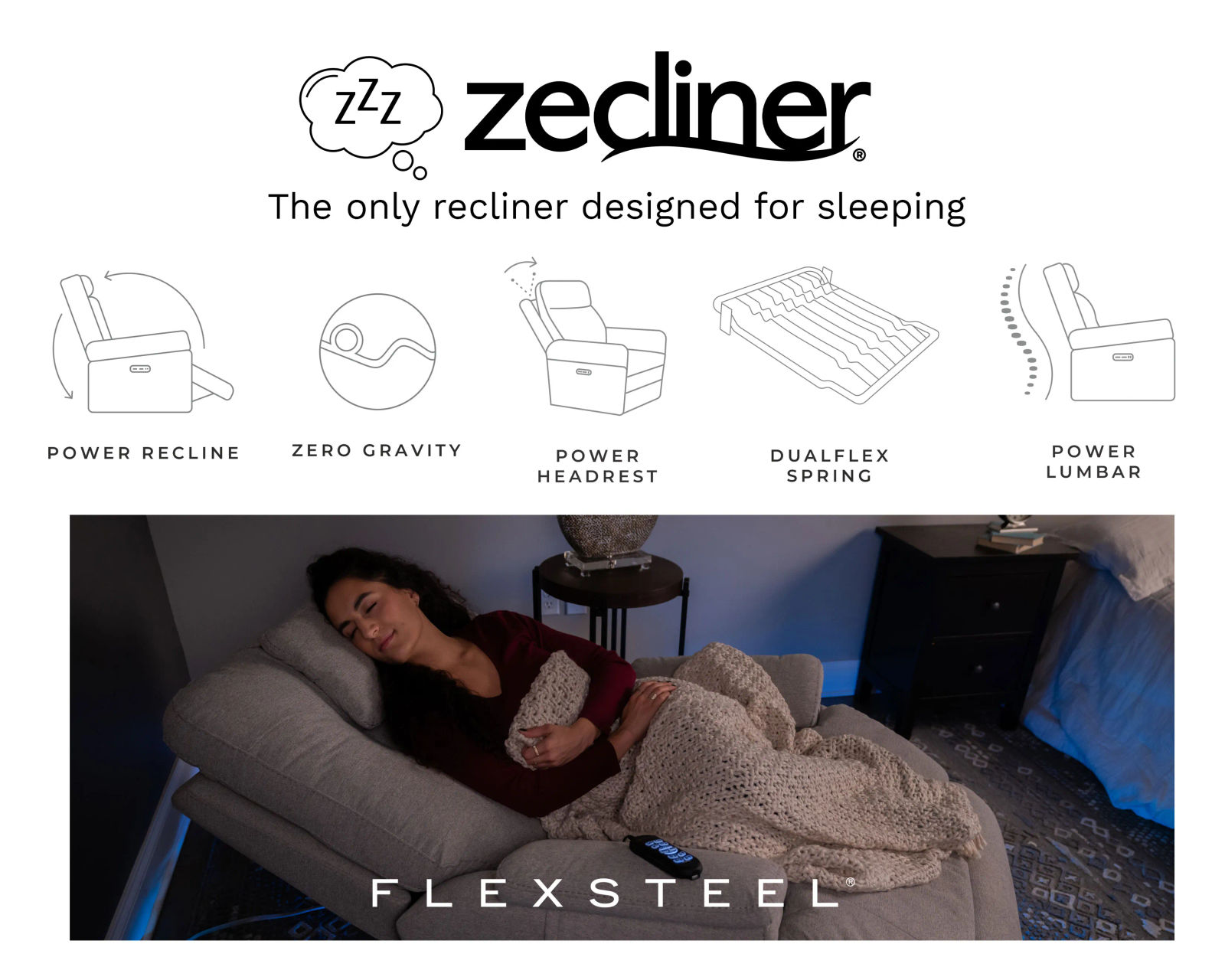 Zofa Zecliner LIFT Power Sleep Modular Sectional with Power Headrest, Lumbar, Heat, & Massage