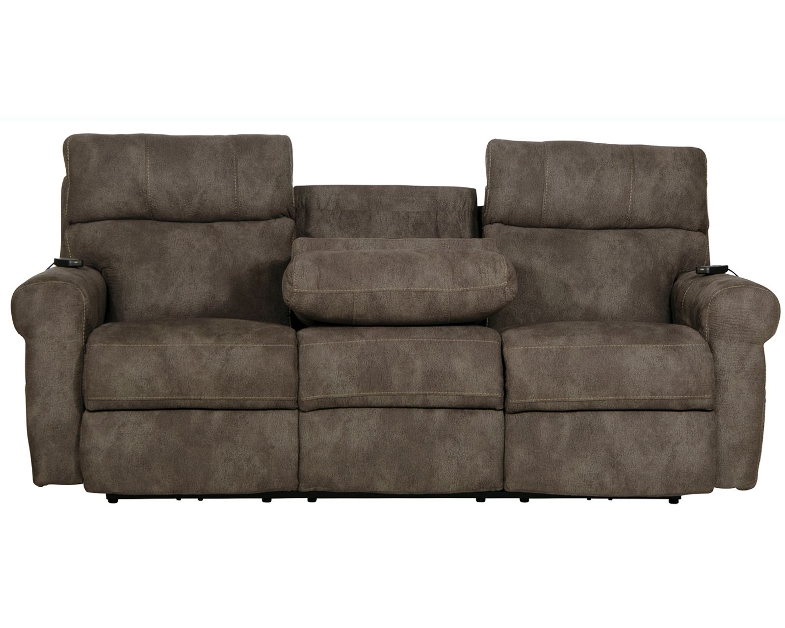 Tranquility 87" Power Reclining Lay Flat Sofa with Power Headrests, Deep Tissue Massage, Heat & Center Drop-Down Table (includes pillows) - Features a Center Drop Down Table with Cupholders