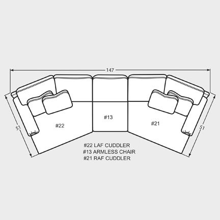 Layout E: Three Piece Sectional 51" x 147" x 51"