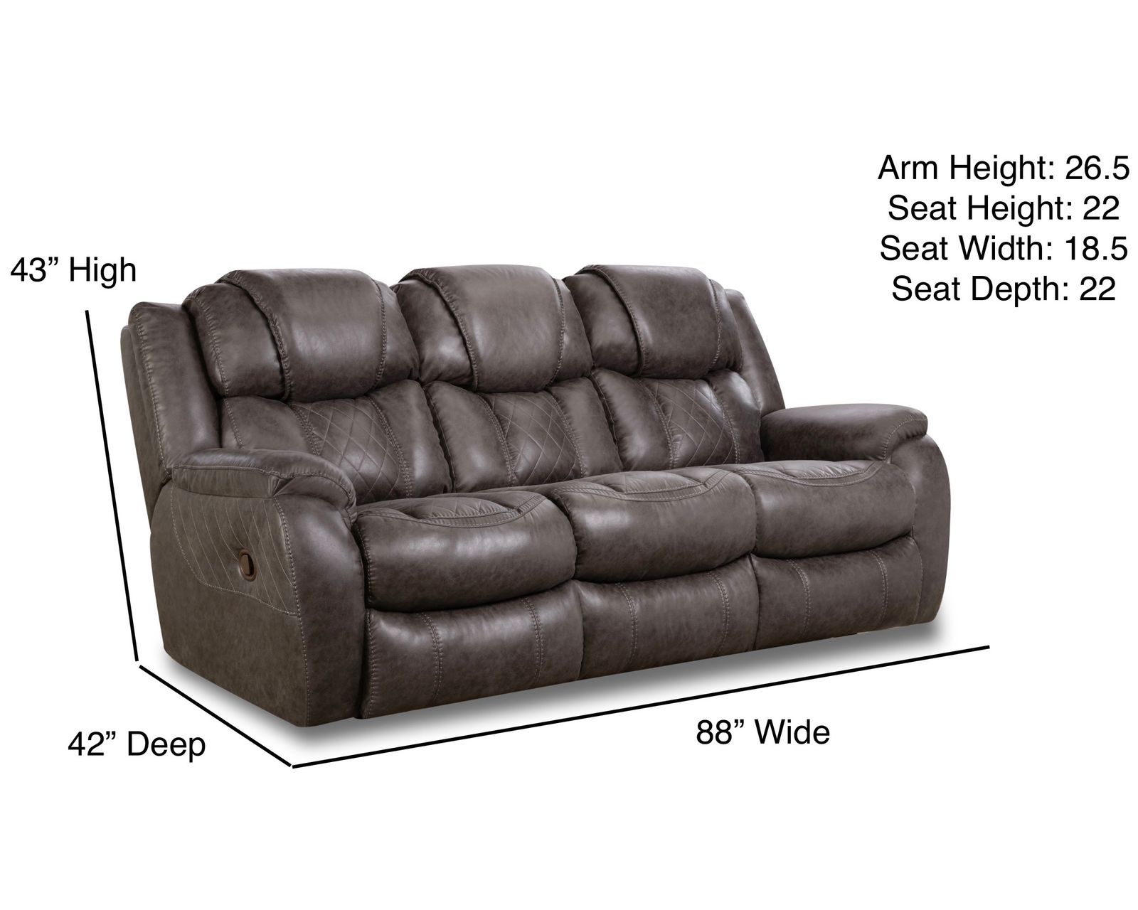 Rayna 88" Double Reclining Sofa Grey (In stock) - Rayna 88" Double Reclining Sofa Grey (In stock)