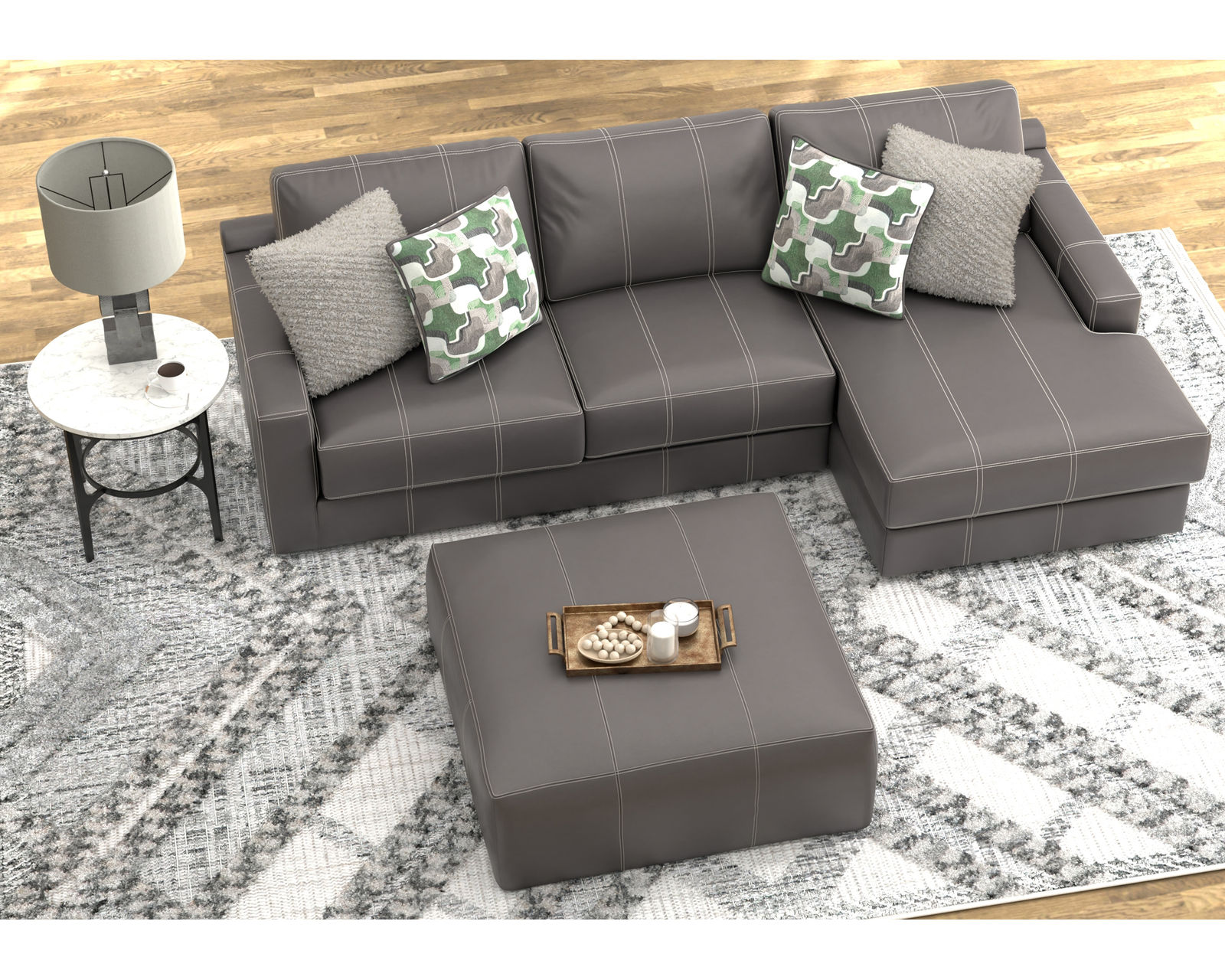Minori Modular Leather Sectional (2 colors) includes pillows - Layout A: Two Piece Sectional 122" x 67"