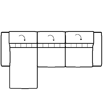 Layout D: Three Piece Sectional 68" x 119" (1 recliner)