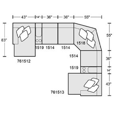 Layout I: Eight Piece Sectional 83" x 184" x 148" x 83"