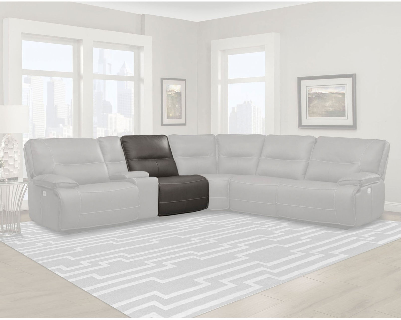 Spartacus Power Headrest Power Reclining Sectional Haze (Leather like fabric) In stock - Fast shipping - Armless Chair  or Armless Recliner