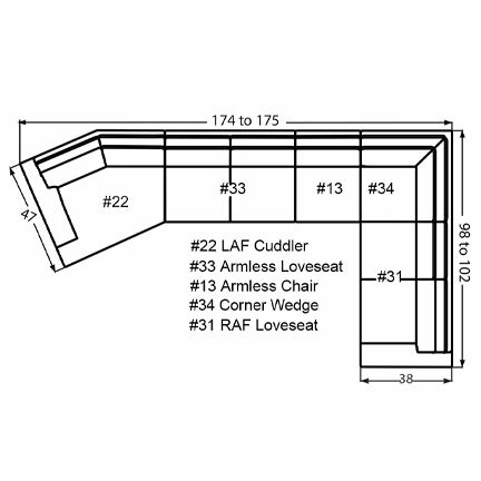 Layout N: Five Piece Sectional 174" x 98"(Size varies due to arm selection)