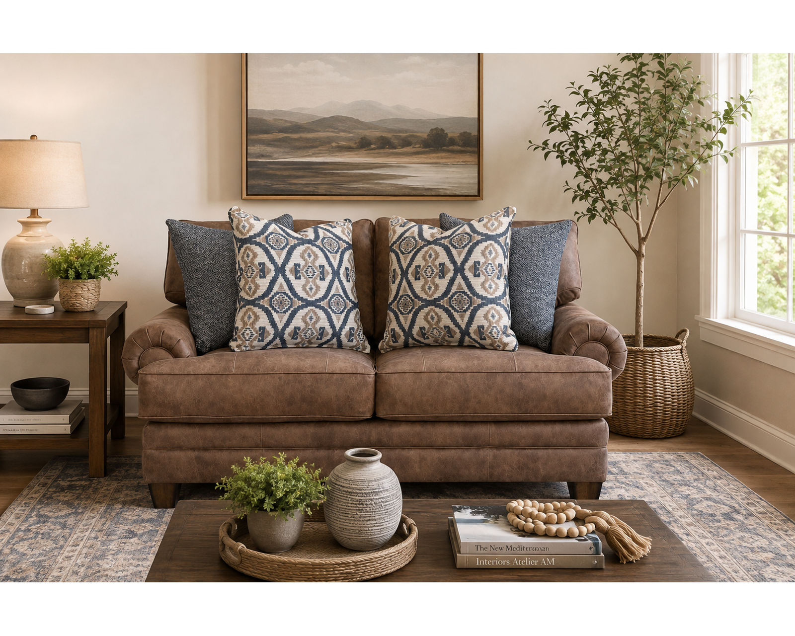 Sicily 101" Wide Sofa (The Look of Worn Leather. The Softness of Fabric) - Includes all Accent Pillows