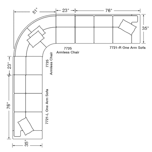 Layout I:  Five Piece Sectional (150" x 150")