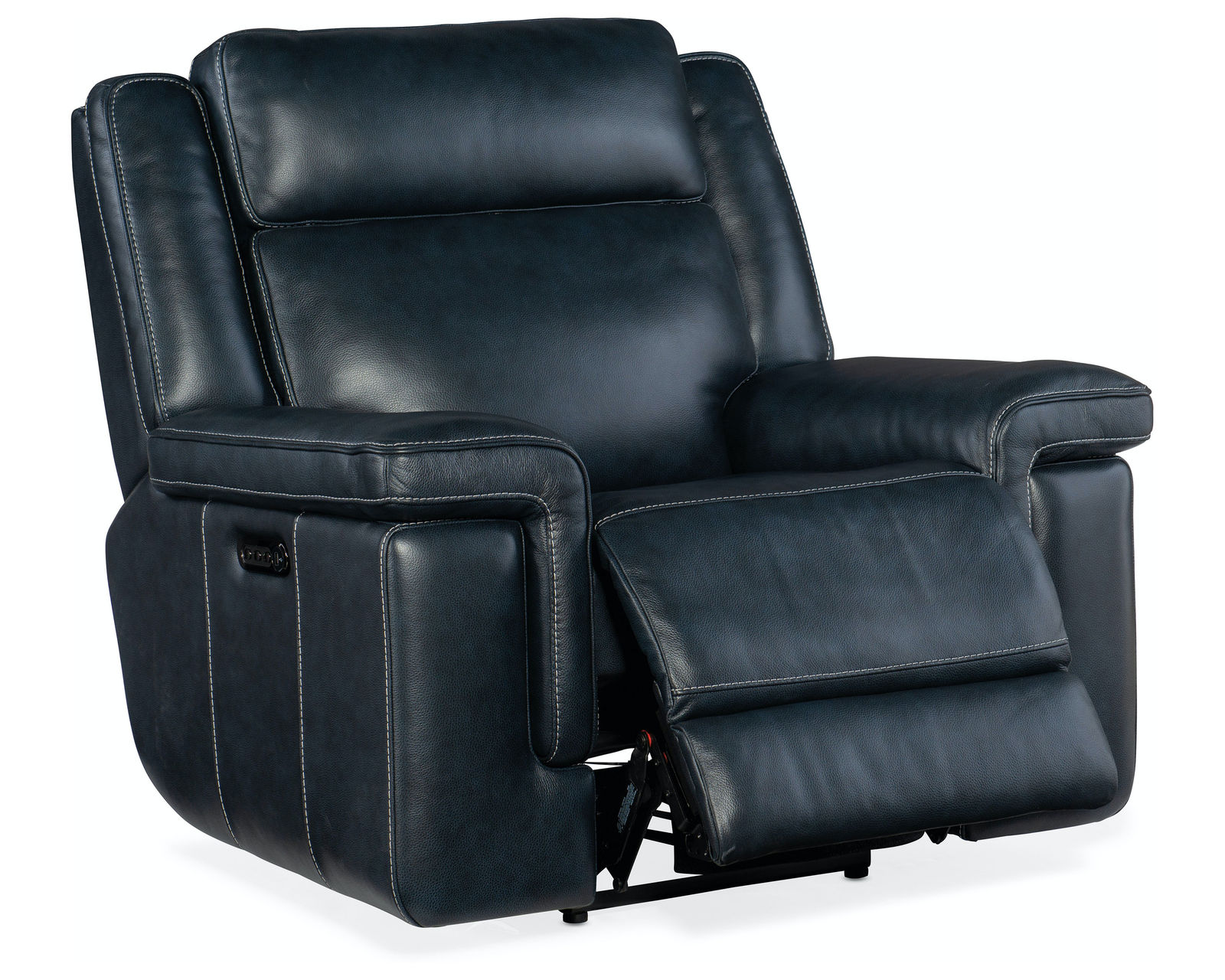 Montel Lay Flat Leather Power Sofa with Power Headrest & Lumbar (Cobalt) In stock - Montel Lay Flat Power Recliner with Power Headrest & Lumbar