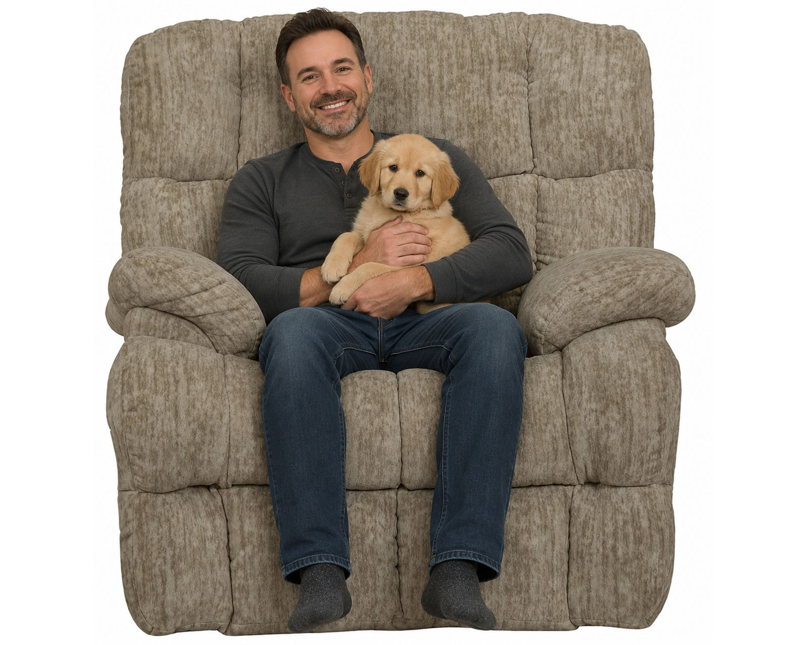 Cirrus Rocker Recliner or Power Lay Flat Recliner - Transitional Style. Deep-Cushioned Comfort. Relaxation Your Way (two colors) - Shown in Fabric Color Parchment