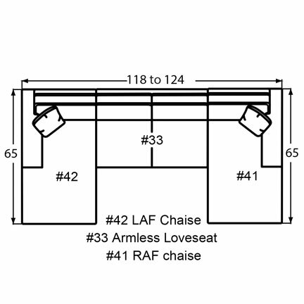 Layout F: Three Piece Sectional 65" x 118" x 65" (Size varies due to arm selection)