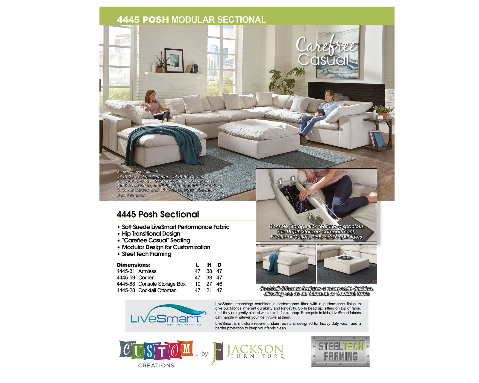 Posh Modular Sectional ( high performance fabric) includes pillows - 2 colors