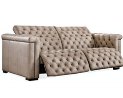 Savion 89" Leather Power Headrest Power Reclining Sofa in Brown
