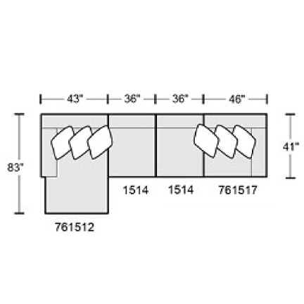 Layout C: Four Piece Sectional 83" x 161"