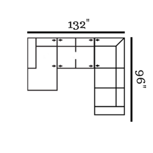 Layout J: Three Piece Sectional 132" x 96"
