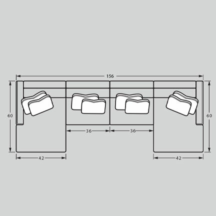 Layout C: Four Piece Sectional 60" x 156" x 60"