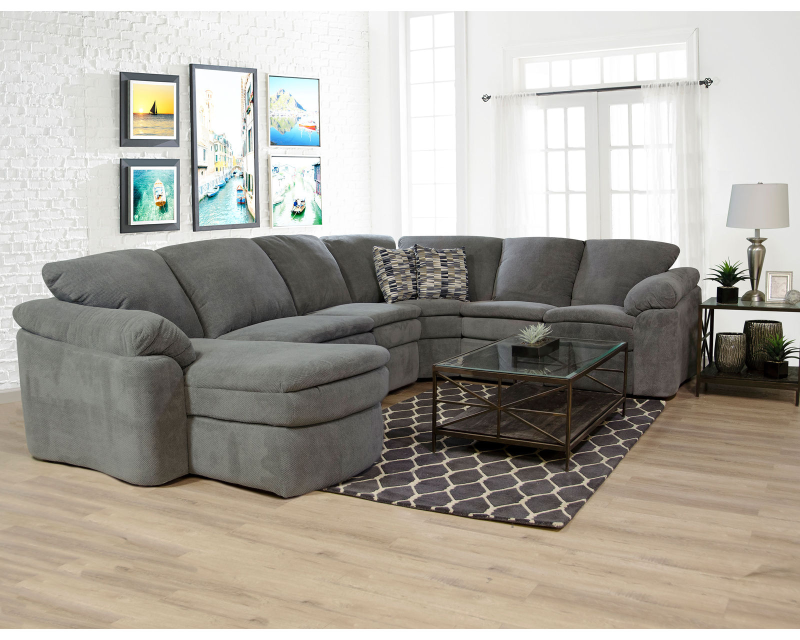 Seneca Falls 7300 Reclining Sectional  (+100 Standard and Performance Fabrics) - Layout F: Five Piece Reclining Sectional 148" x 105" (2 recliners)