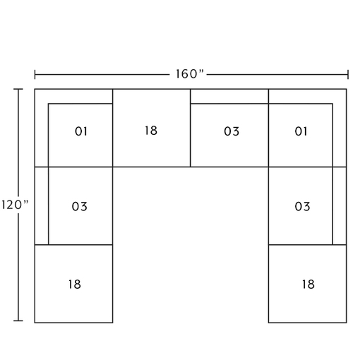 Layout G: Eight Piece Sectional 120" x 160" x 120"