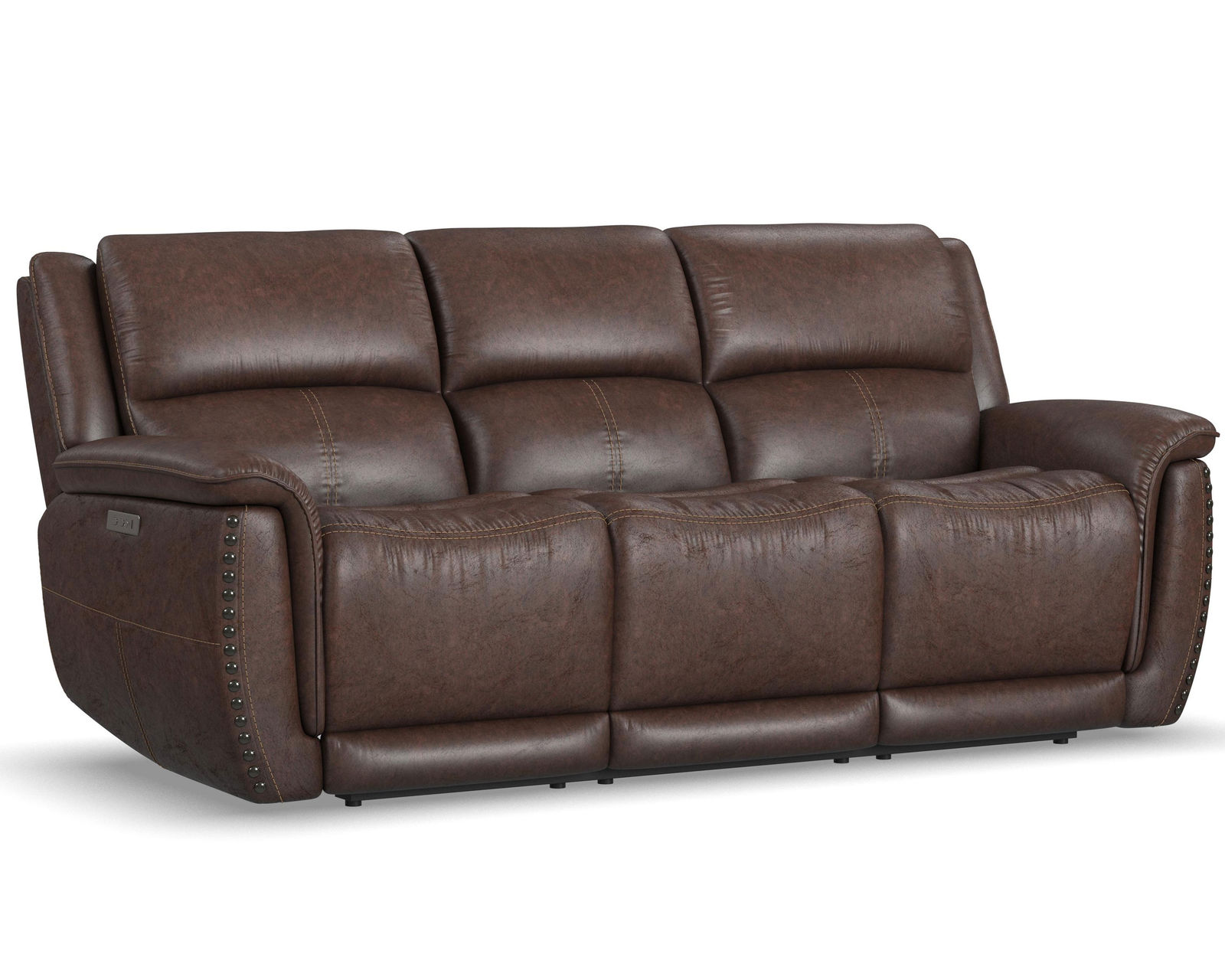 Beau 1011 Power Headrest Power Reclining Console Loveseat (Chocolate faux leather fabric) in stock - Beau Power Reclining Sofa with Power Headrests