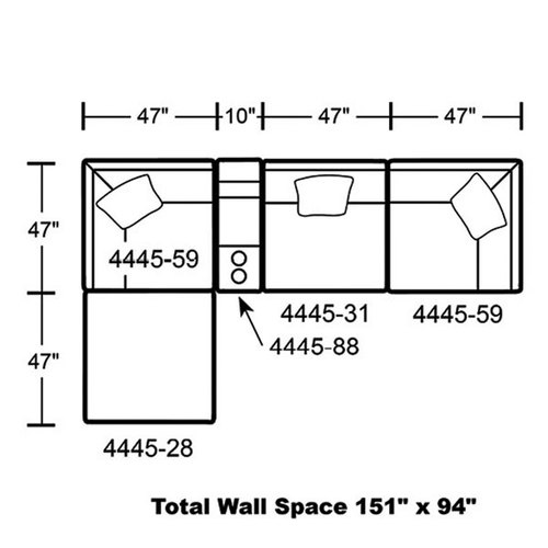 Layout F: Five Piece Sectional 94" x 151"