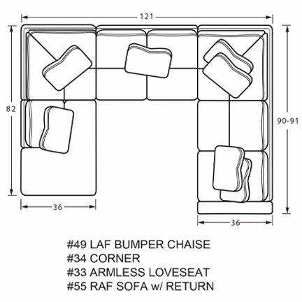 Layout G: Four Piece Sectional 82" x 121" x 90"