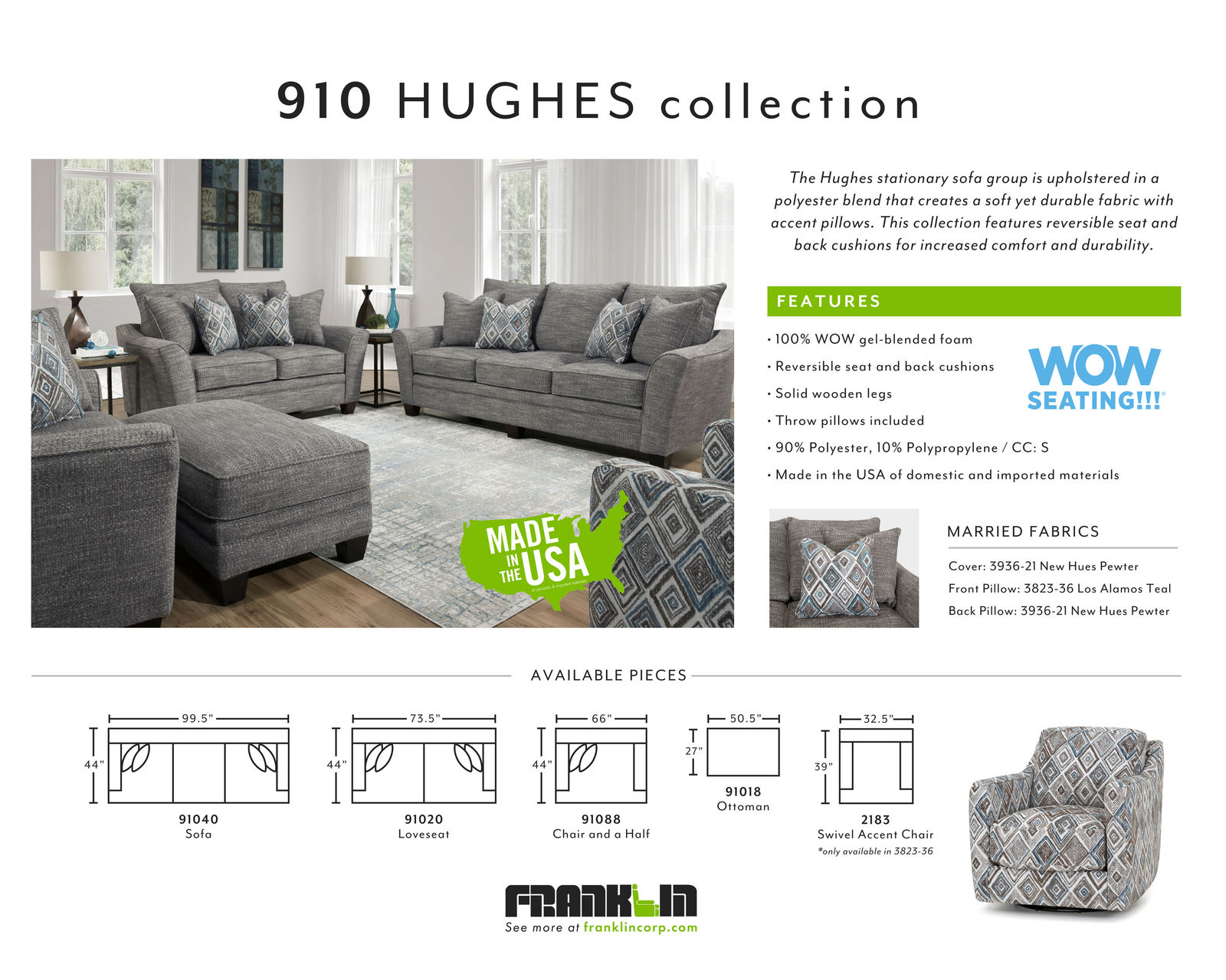 Hughes 910 Stationary Sofa (99") Includes pillows