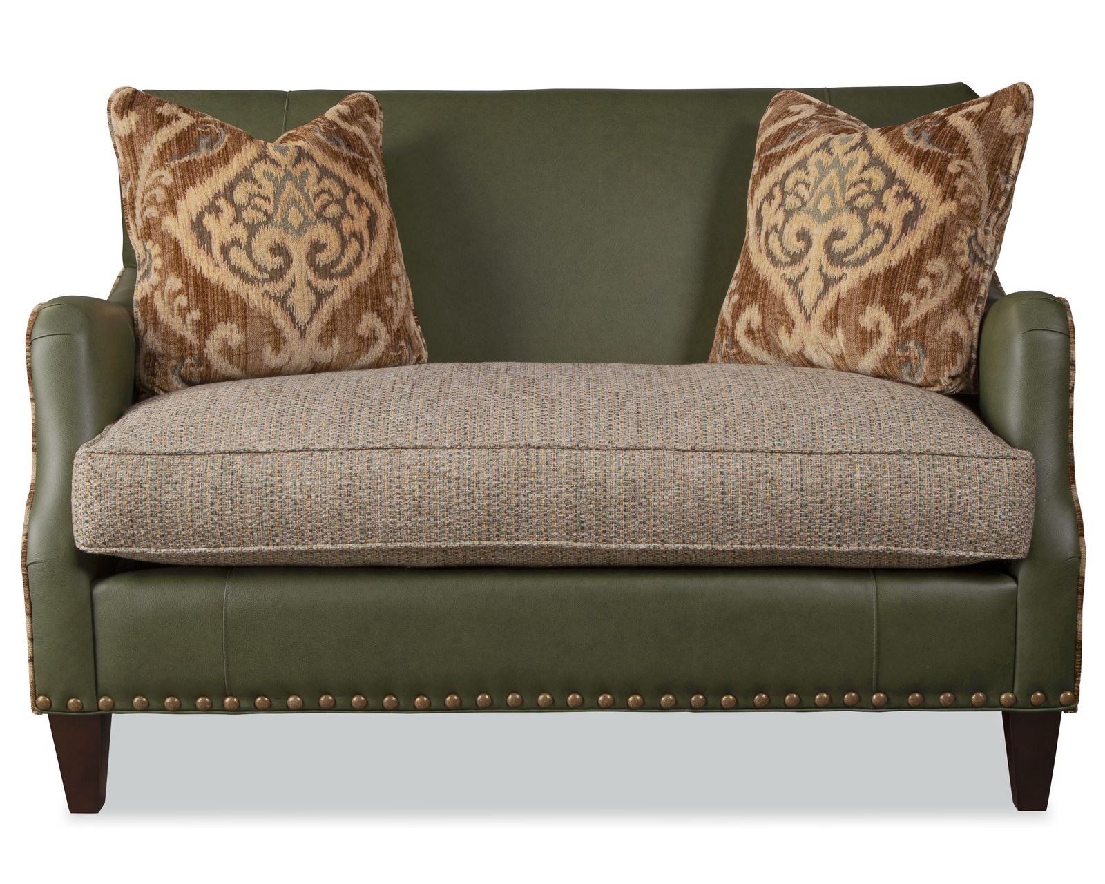 Zayden LF0503 Leather and Fabric Settee - Lux Down Pillows