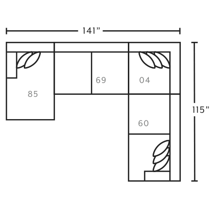 Layout F: Four Piece Sectional 65.5" x 141" x 115"
