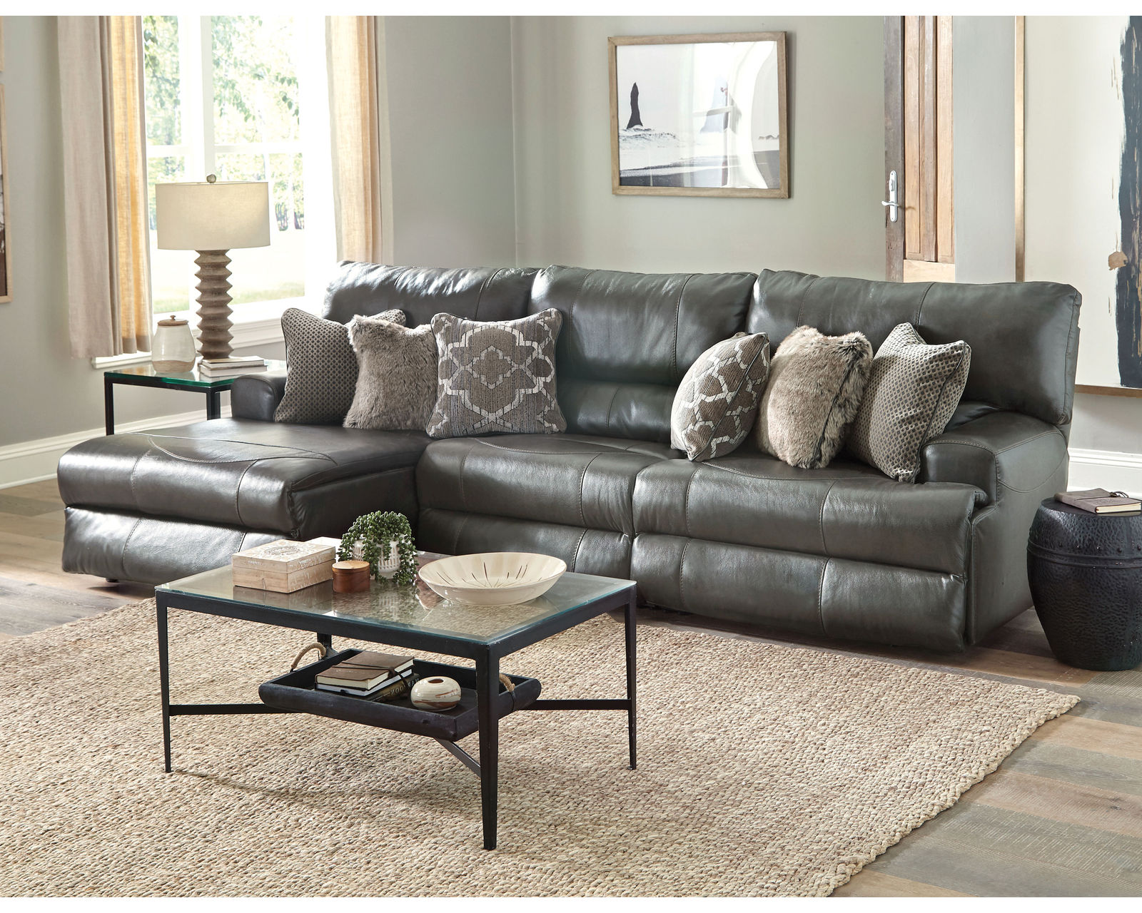Como Lay Flat Modular Reclining Leather Sectional (2 colors) - Sectional Layout A: 