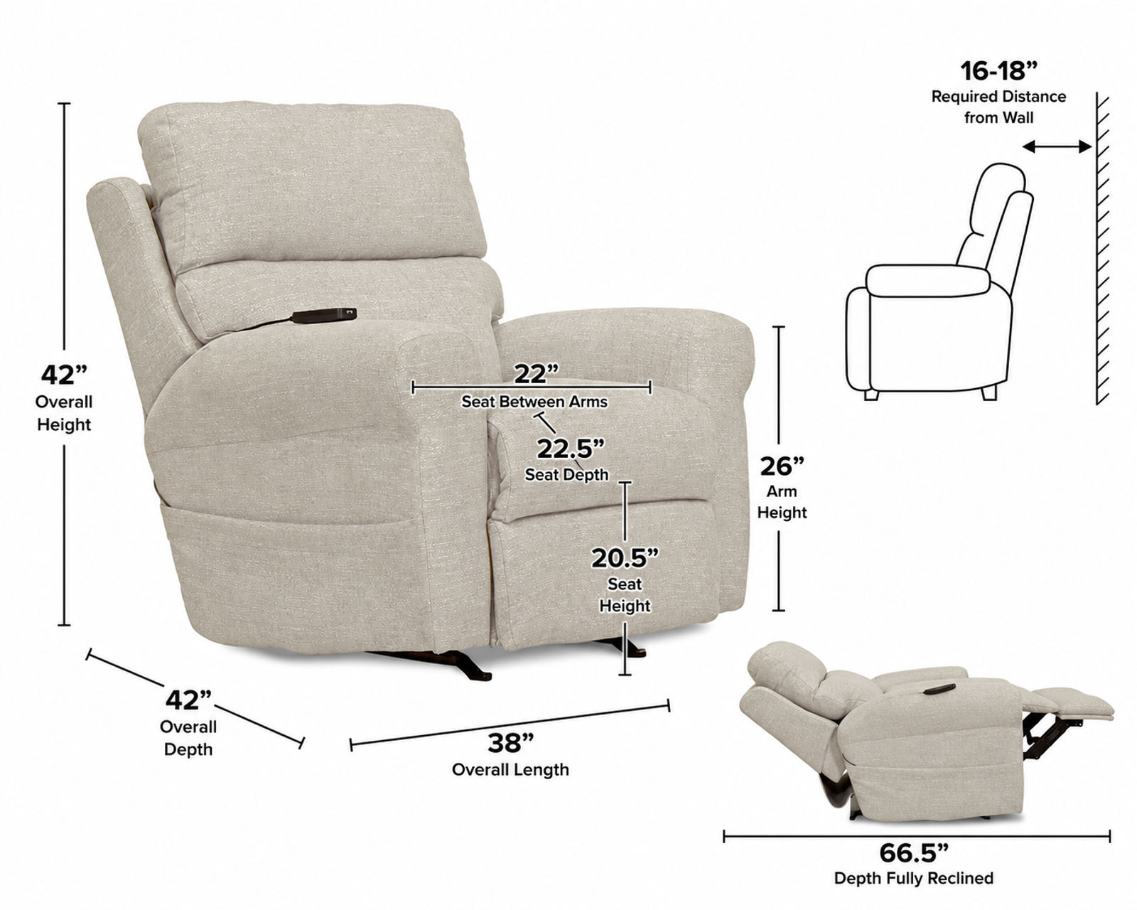Unity Power Headrest Power Rocker Recliner with CR3 Heat & Therapeutic Massage Nanobionic Performance Fabric (2 colors) - The Power to Relax Your Way.