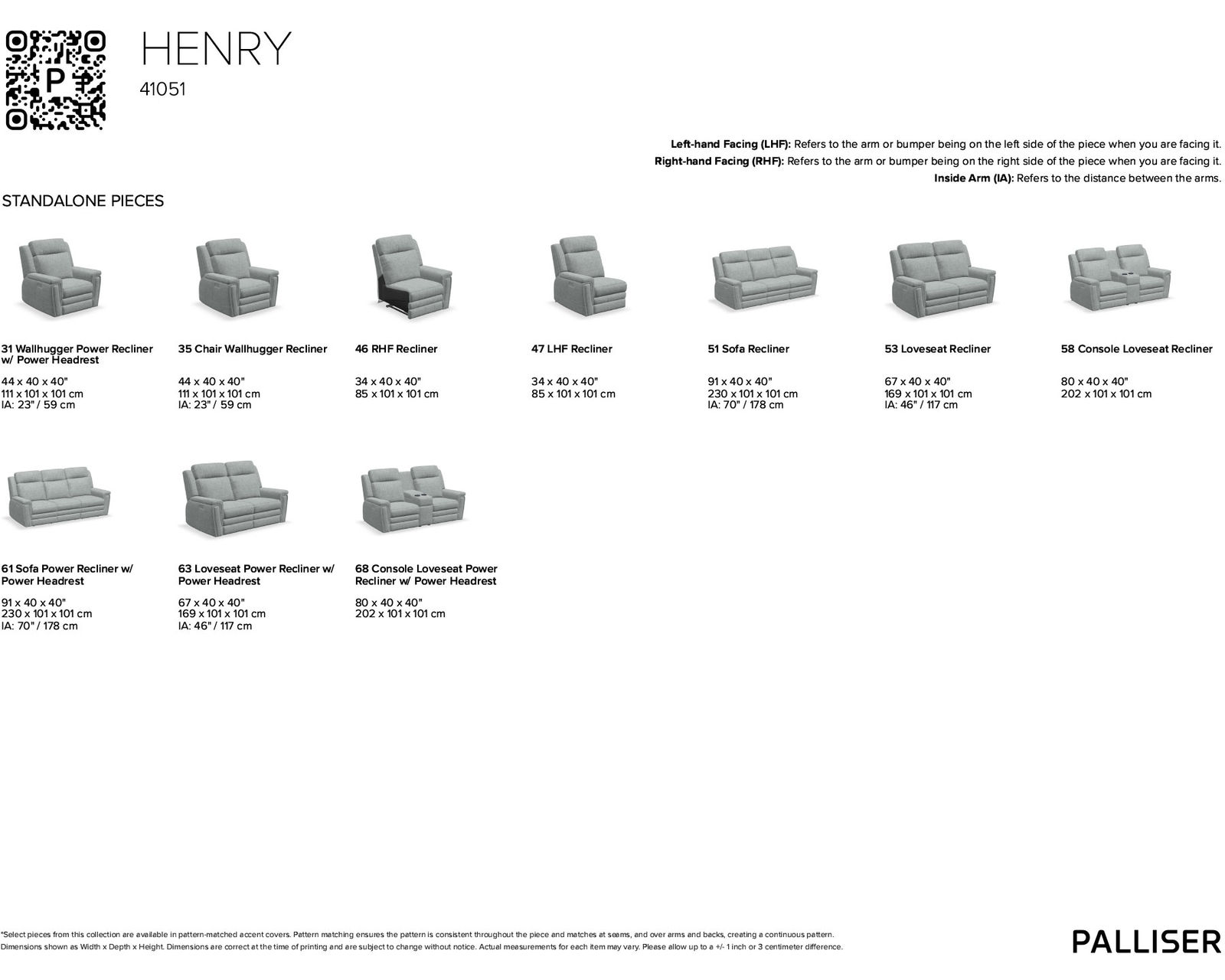 Henry 41051 Power Headrest Power Reclining Sofa (91") +100 leathers