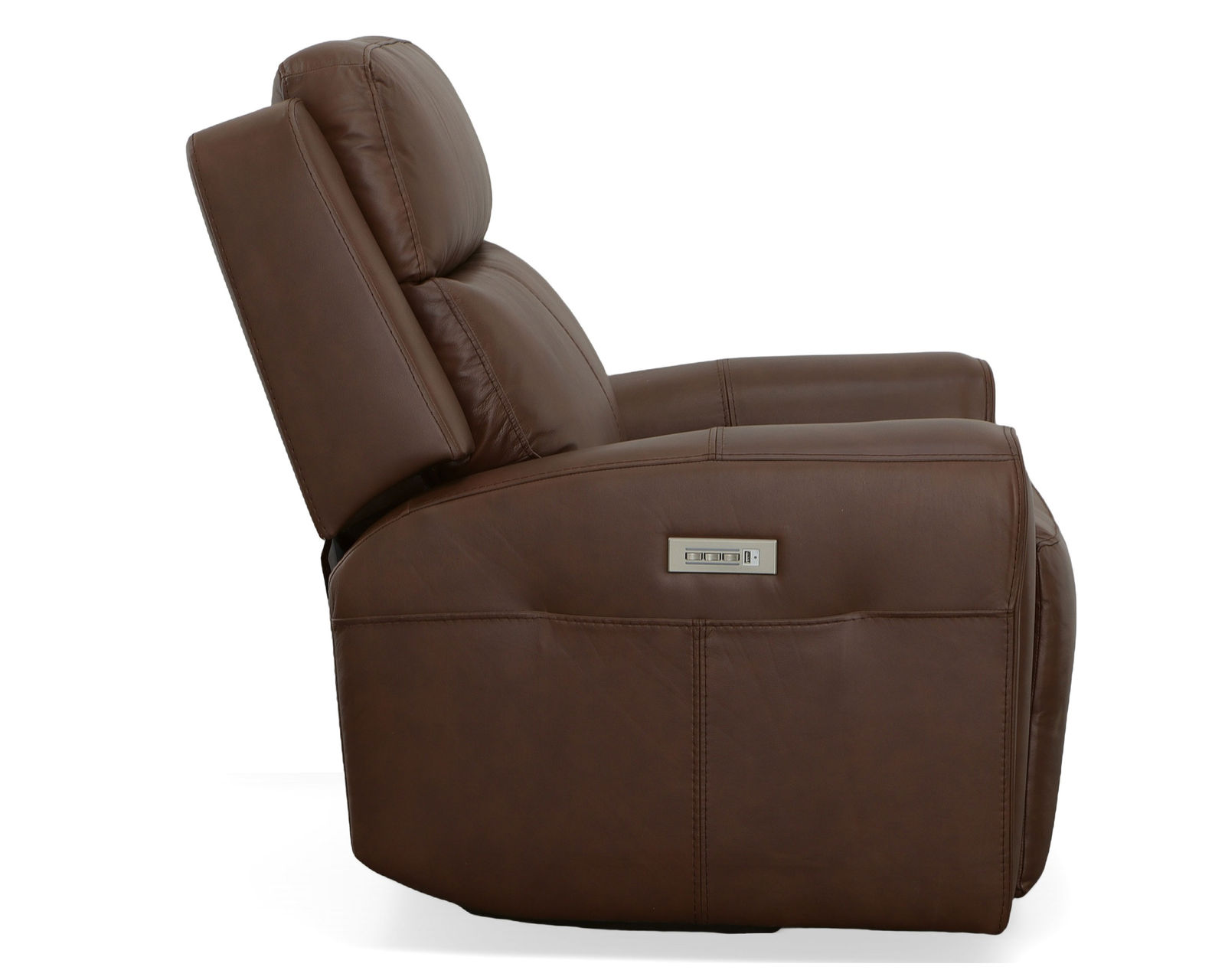 Barnett Power Reclining Loveseat with Console and Power Headrests and Lumbar (Chocolate leather) in stock - Barnett Power Recliner with Power Headrest and Lumbar in Chocolate Leather