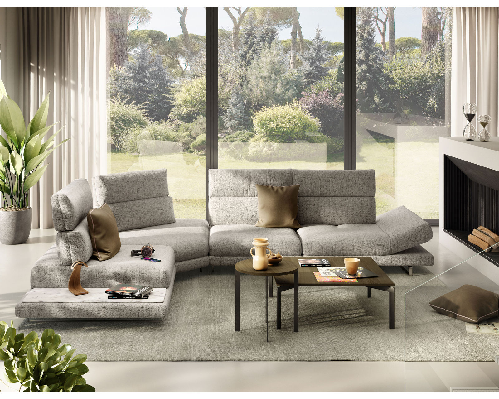 Roma C257 Sectional - adjustable seat depth (+40 fabrics)  - Layout H: Four Piece Sectional 153" x 117"
