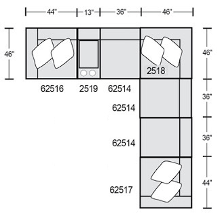 Layout G: Seven Piece Sectional 139" x 162" (2 recliners)