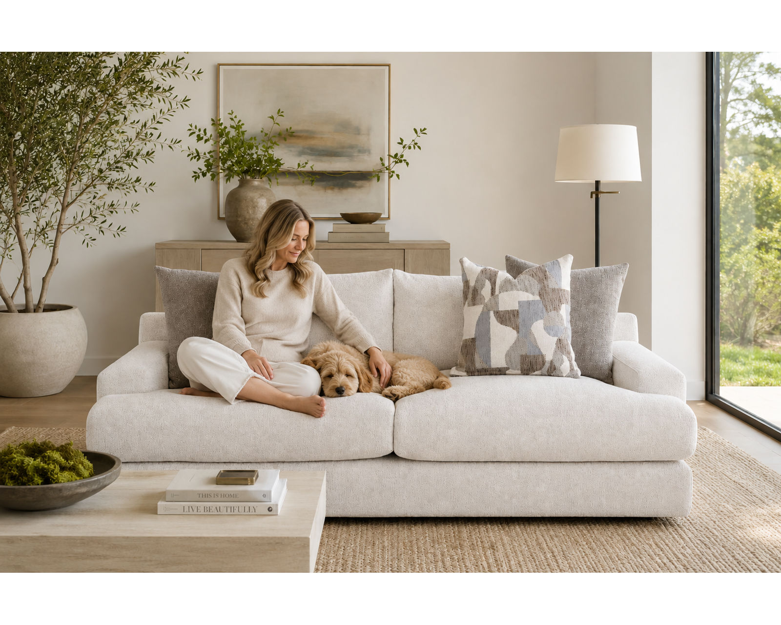 Strada 98" Wide Seat Sofa (Oversized Comfort. Clean Modern Style) - Shown in Durable Polyester Color Pearl