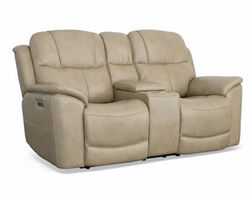 Crew Power Reclining Loveseat with Console, Power Headrests &amp; Lumbar (Tan leather) in stock