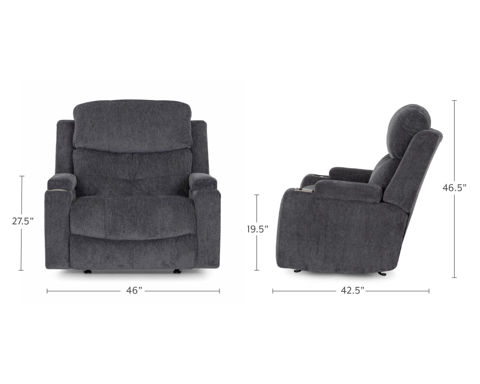 Arlington 8507 Chair & A Half Power Rocker Recliner (Extra-Wide Comfort. Built-In Storage. Wireless Charging) - Dimensions