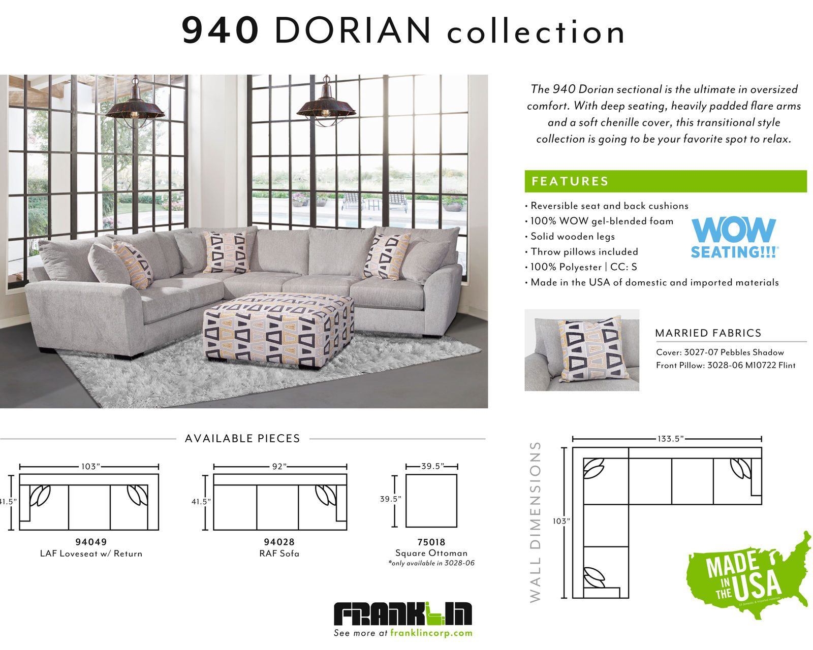 Dorian 940 Stationary Sectional (Includes Pillows)