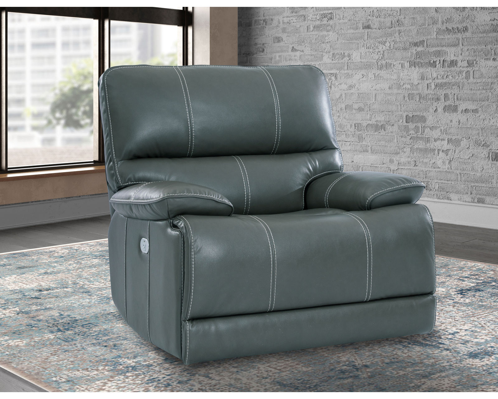 Shelby  Power Headrest Power Reclining Sectional in Cabrera Azure (Faux Leather) - Shelby Power Headrest Power Recliner