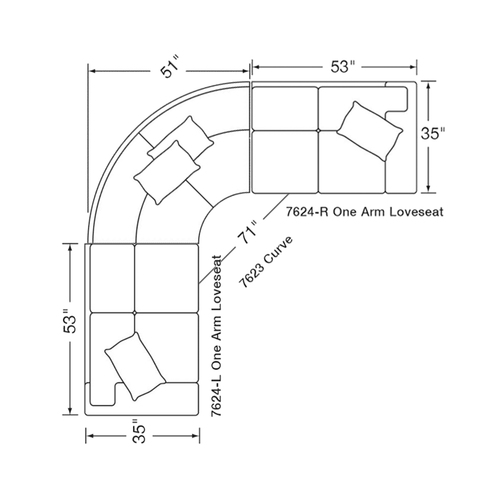 Layout E: Three Piece Sectional (104" x 104")
