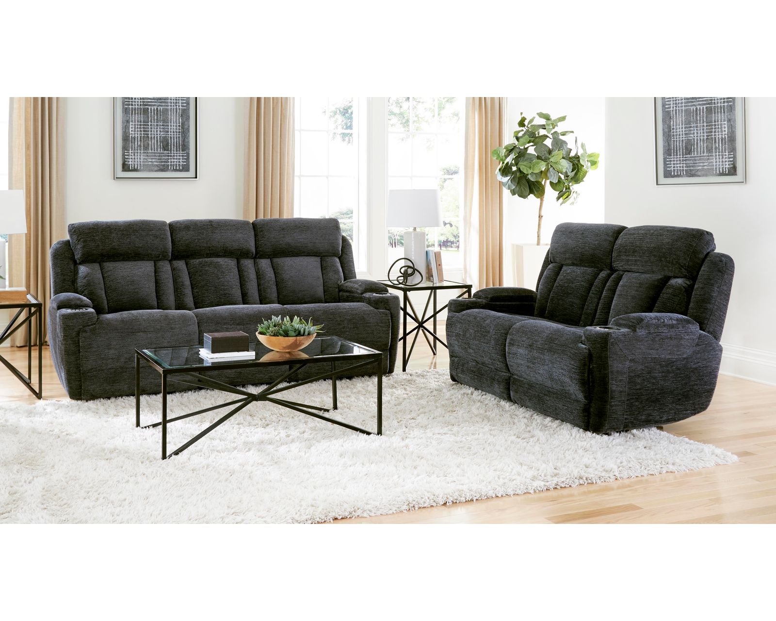 Dalton 89" Power Headrest Power Reclining Sofa with Reading Light and Drop Down Console Charcoal (In stock - Fast shipping)