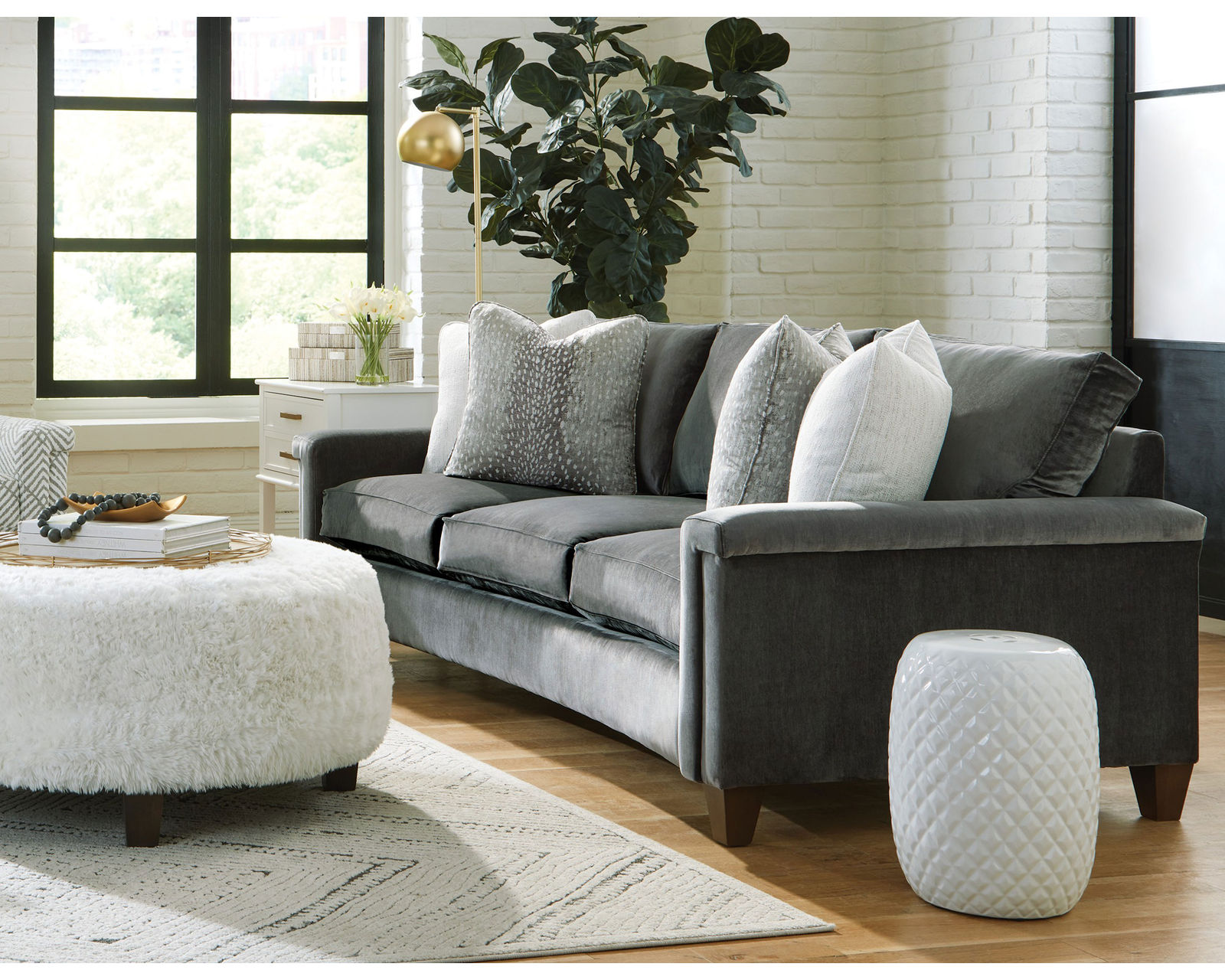 Bel Air 92" Modern Sofa (+100 performance fabrics) - Features a curved front rail