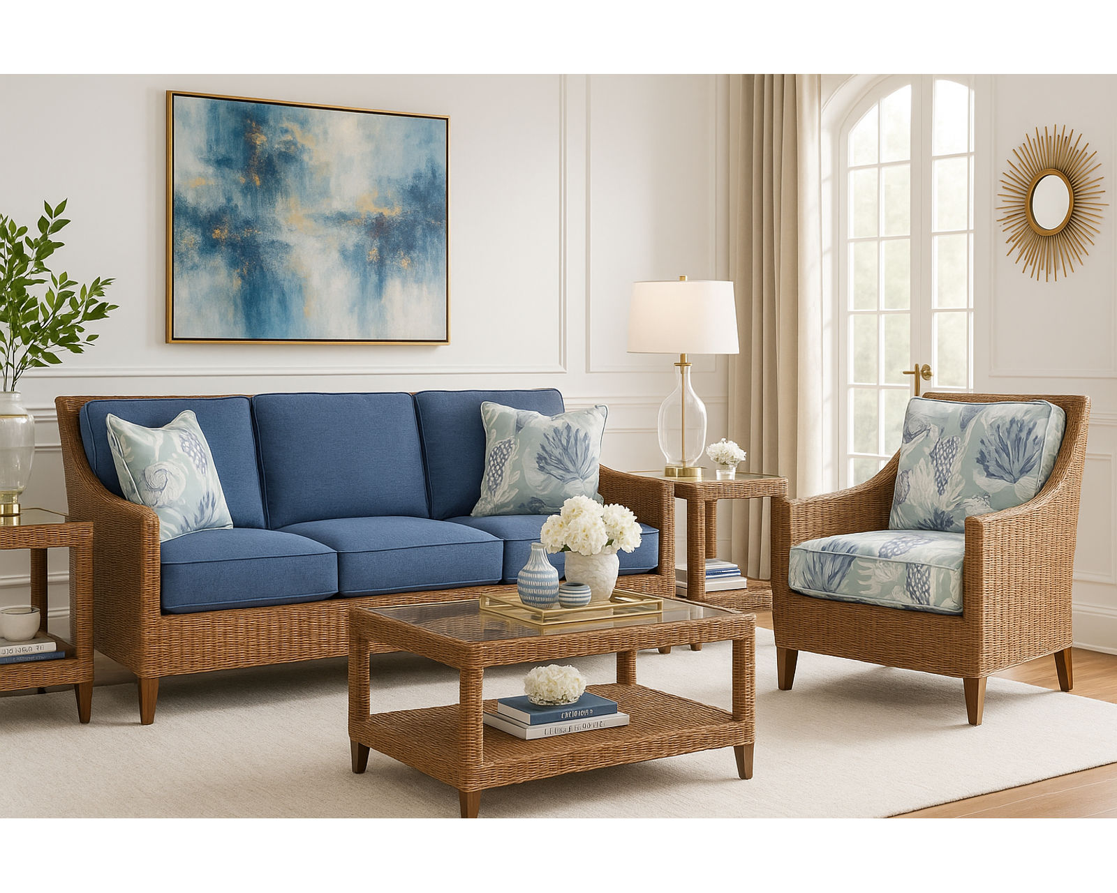 Long Beach 76" Rattan Sofa (+28 finishes +69 fabrics) - Long Beach 76" Rattan Sofa