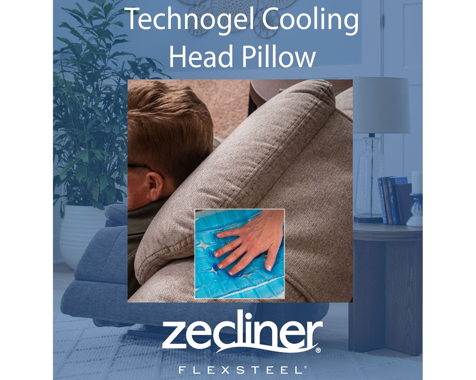 Zecliner 1092 Triple Power Lift Sleep Recliner with Heat and Massage (6' 0" and taller) in stock - Removable Technogel head pillow for cooler sleeping comfort